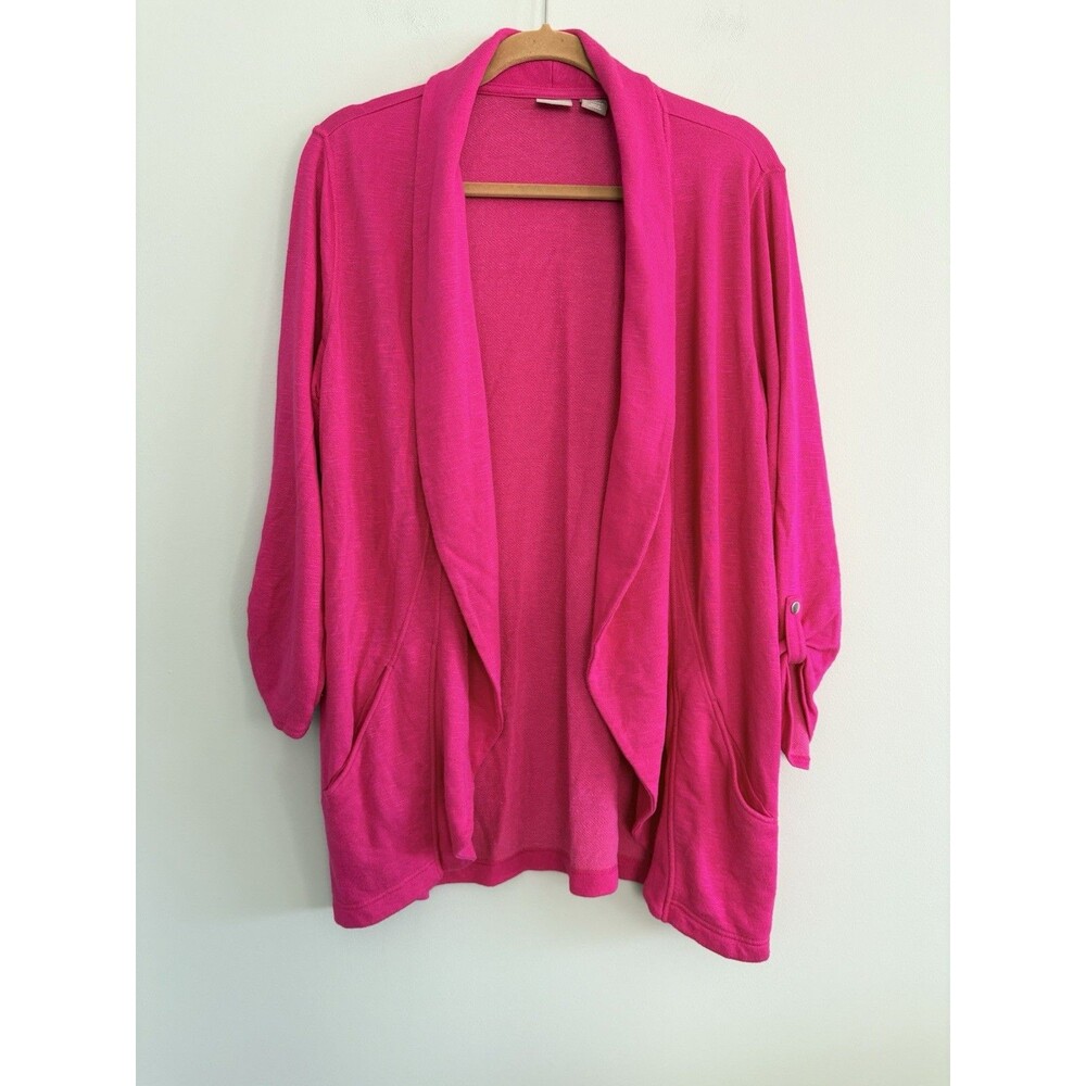 Chico's Zenergy Pink Cardigan Sweat Jacket Women's Size Large Pockets